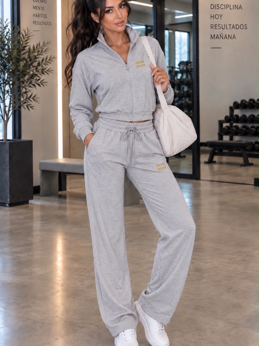 2 pc set  Gray Wide-Leg Drawstring Track Pants